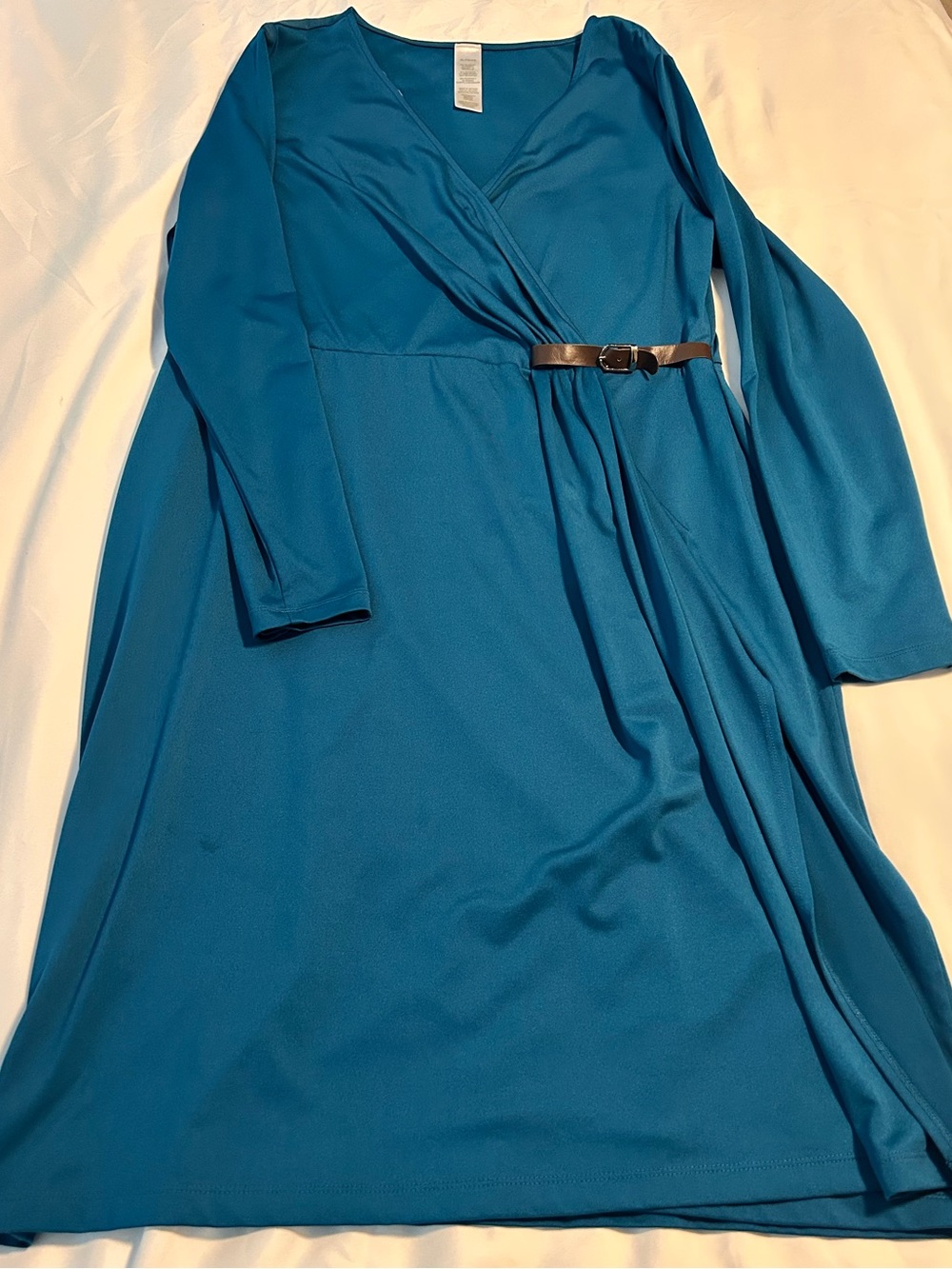 Blue Long Sleeve Wrap Belted Women’s Dress